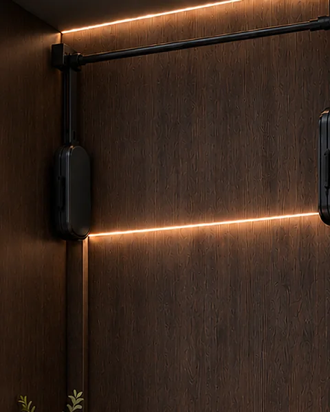 CIAO! ALZARE black wardrobe rail lowered in a dark wardrobe