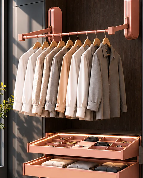 Sospeso rose gold rail lowered with garments